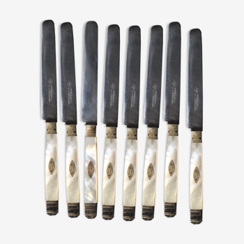 Set of 8 19th-century monogrammed mother-of-pearl handles