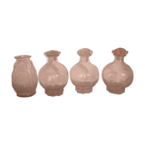 Set of 3 pots and a vintage pink glass vase ht 13.5cm diam 8cm