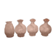 Set of 3 pots and a vintage pink glass vase ht 13.5cm diam 8cm