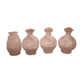Set of 3 pots and a vintage pink glass vase ht 13.5cm diam 8cm