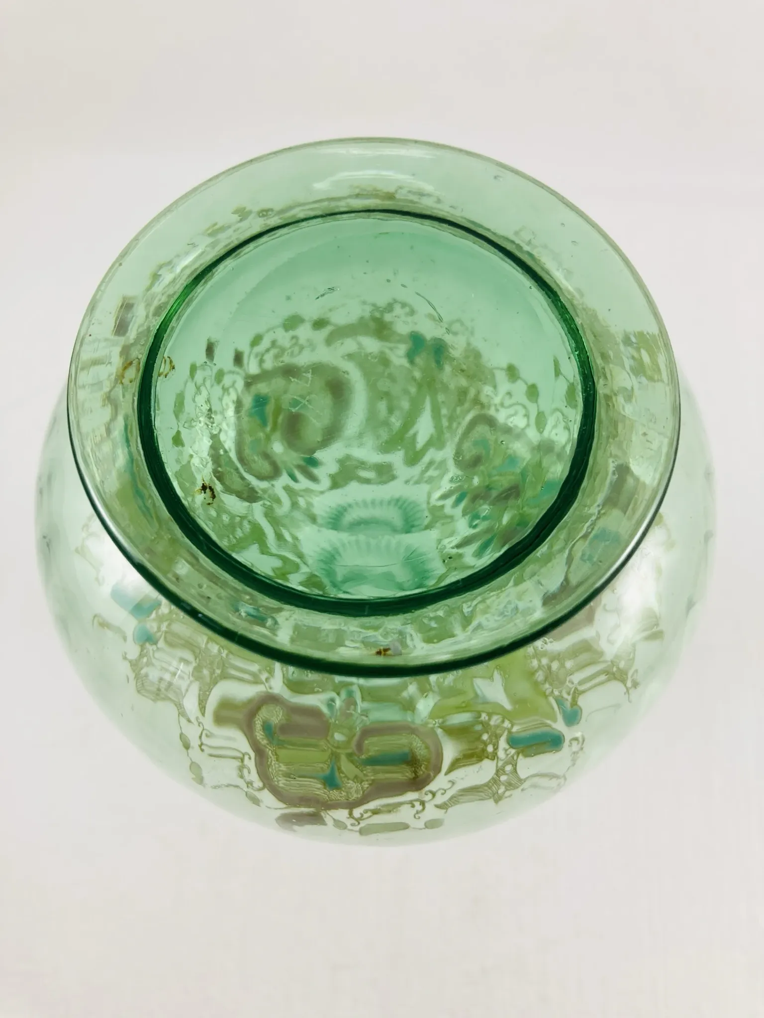 Moser Type Green Enamelled Glass Ball Vase Soliflore - 1900