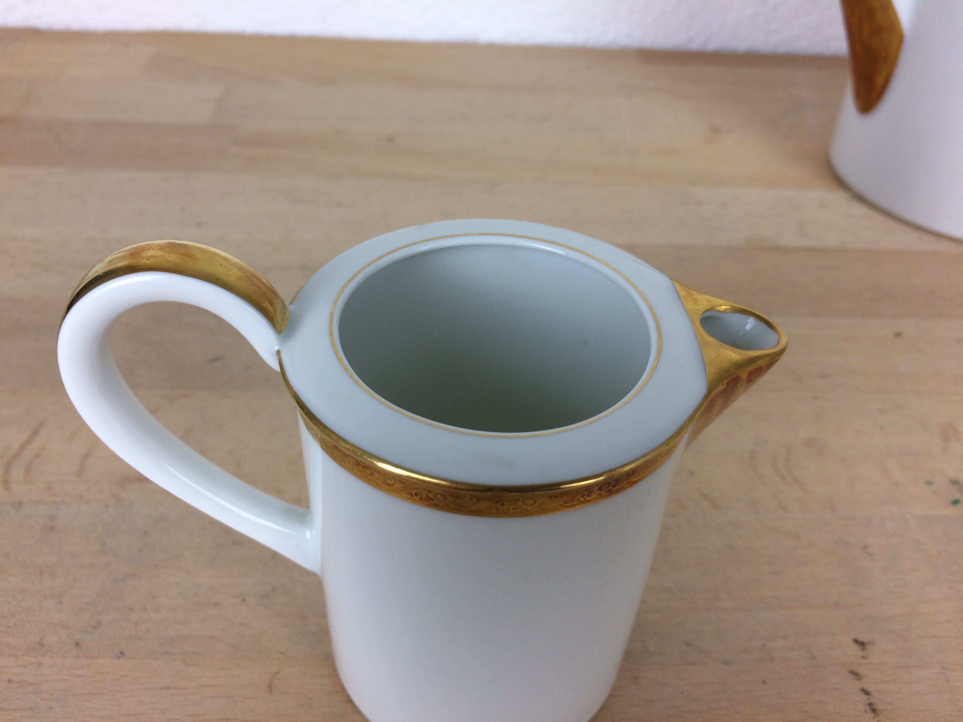 Porcelain tea set A. Vignaud Limoges and mocha spoons Christofle Alfénide