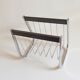 Magazine holder chrome metal and wood 70s