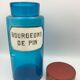 Flacon bocal de pharmacie apothicaire en verre bleu, plaque bourgeons de pin, 26,5 cm