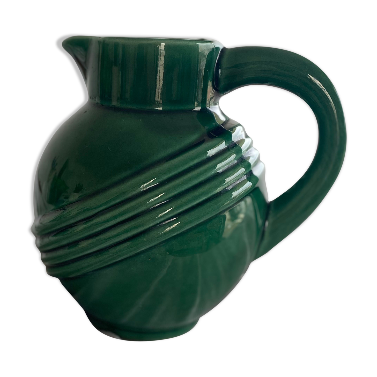 Large ceramic green ball pitcher