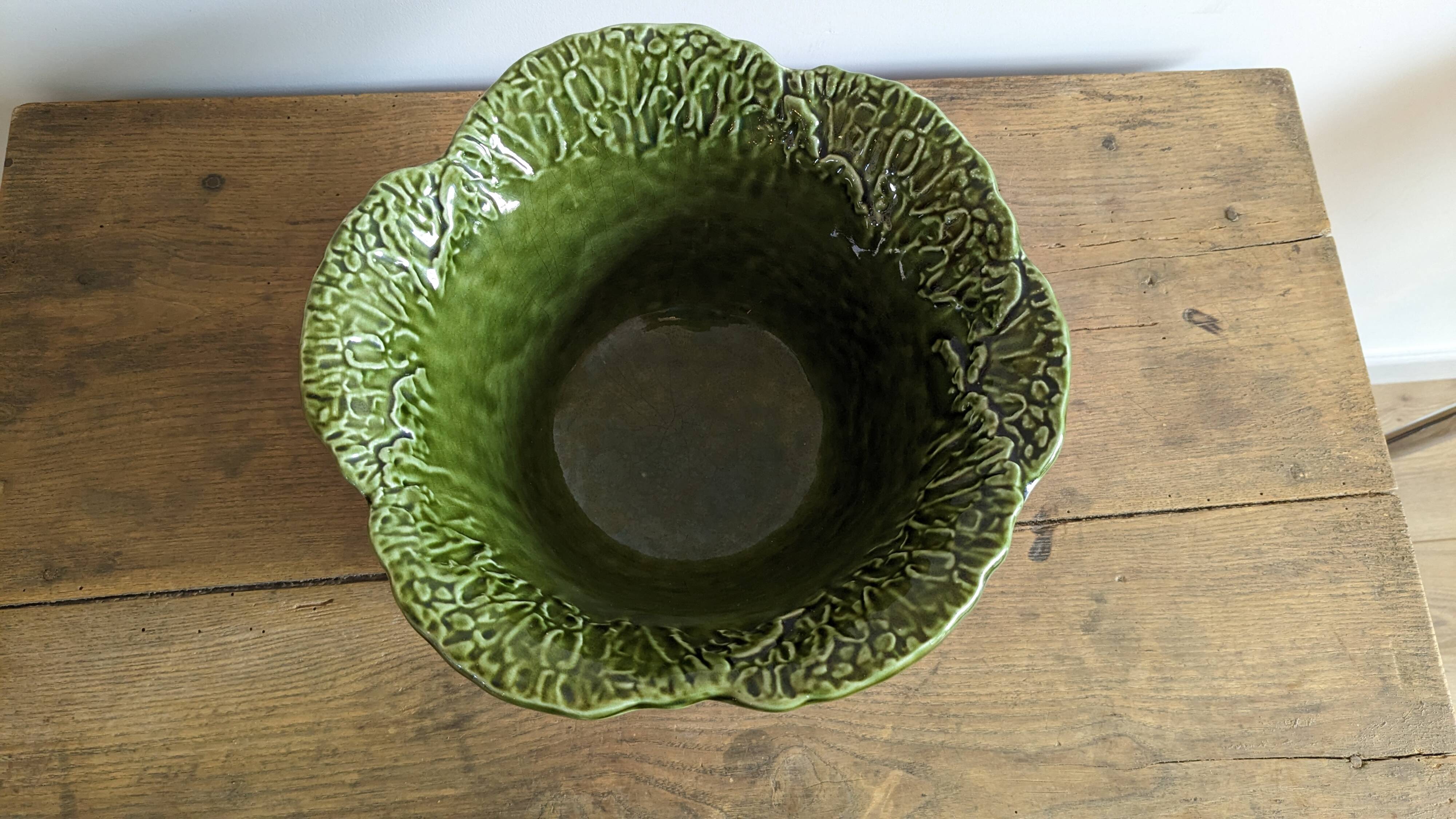 Saladier vintage chou vert en barbotine