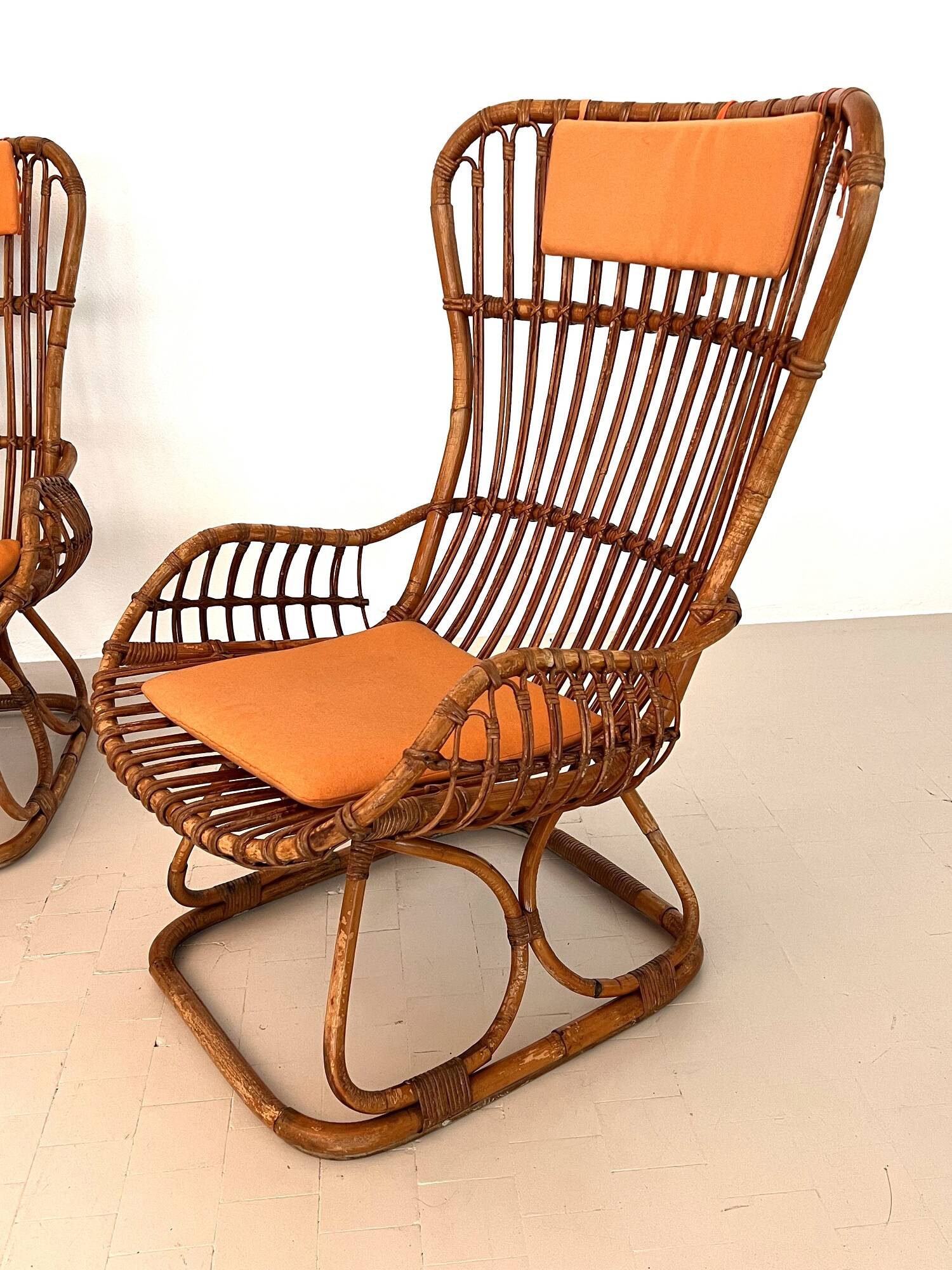 Fauteuils en bambou de designer italien du milieu du siècle, ensemble de 4 pièces.