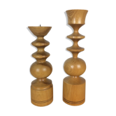 Pair of Scandinavian turned wooden candle holders
