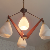 Suspension vintage teck et opaline création Targetti Sankey, vintage, années 60