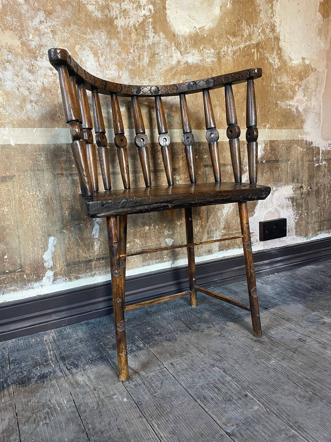 Circa Early 19th Century Century Welsh Vernacular Stick Back Hedge Chair