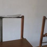 Brutalist 6 chairs and dining table in teak and patinated steel, 1960s
