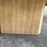 Beige Travertine Sculptural Coffee Table — Hexagonal Solid Natural Stone, Brutalist Design