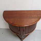 Table demi-lune en chêne vintage avec volet roulant
