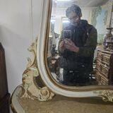 Console and large Louis XV style mirror in lacquered and gilded wood.