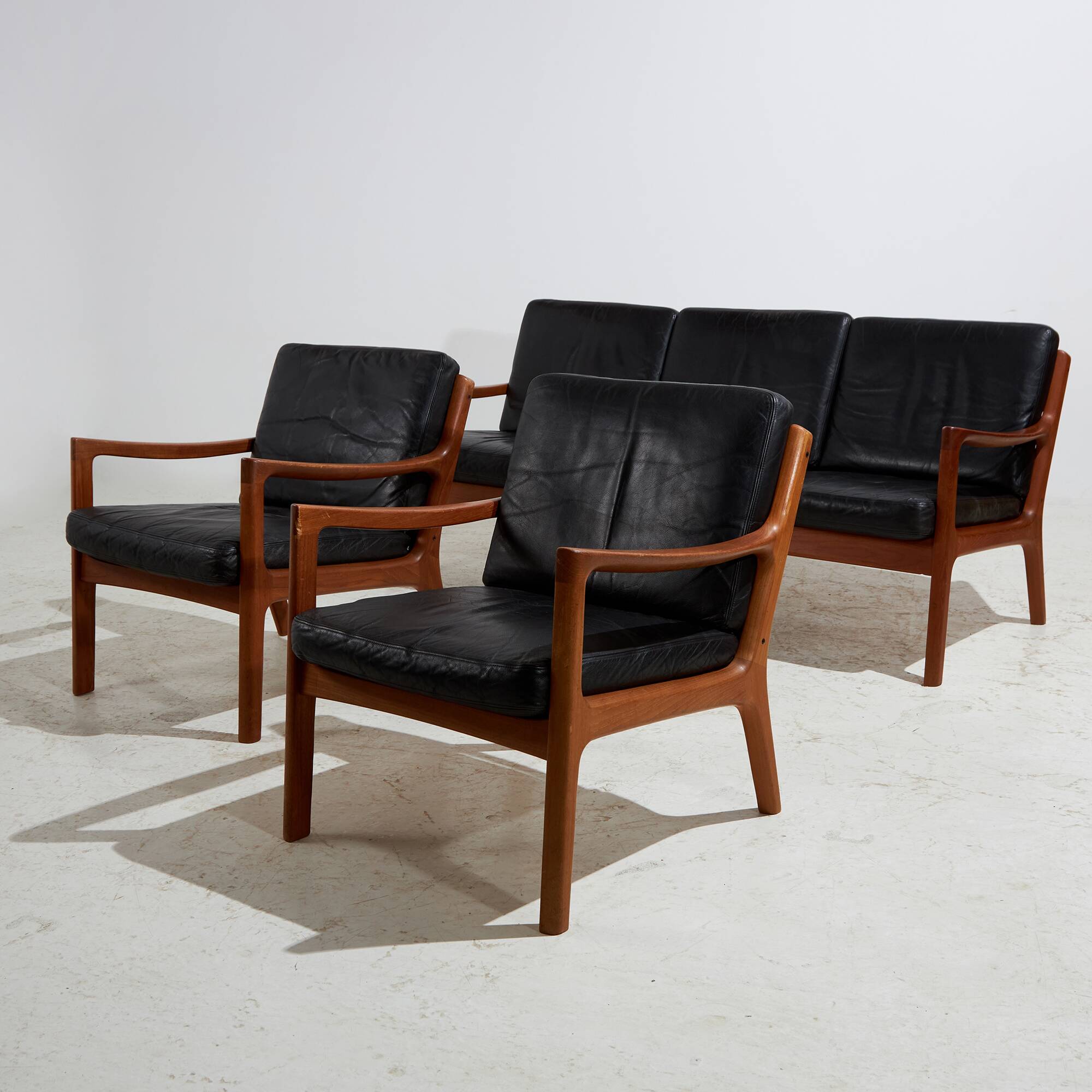 Senator Leather Sofa Set by Ole Wanscher for France & Søn, 1960s, Set of 3 (MK10221)