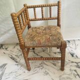 Chaise d’angle vintage Art Déco en bois bobbin et tissus, circa 1930