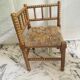 Vintage Art Deco corner chair in bobbin wood and fabric, circa 1930