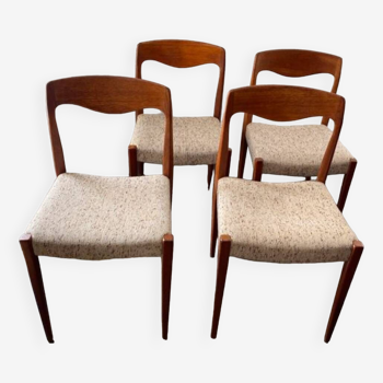 Rare - Set of 4 vintage design chairs in teak and beige tweed - in the style of Danish designer Niels Otto Moller - 60's