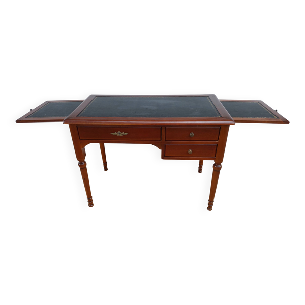 Bureau plateau en cuir noir et rallonges
