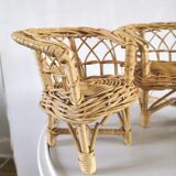 Miniature armchairs and sofa in wicker design 70s