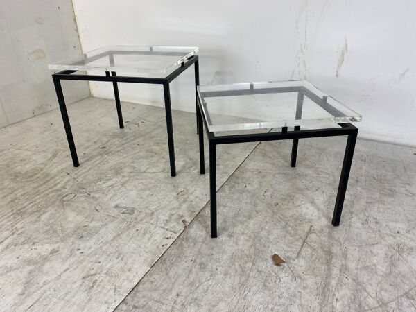 Tables d’appoint vintage modernistes en verre acrylique et acier, années 1980, ensemble de 2