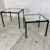 Vintage modernist acrylic glass and steel side tables, 1980s, set of 2