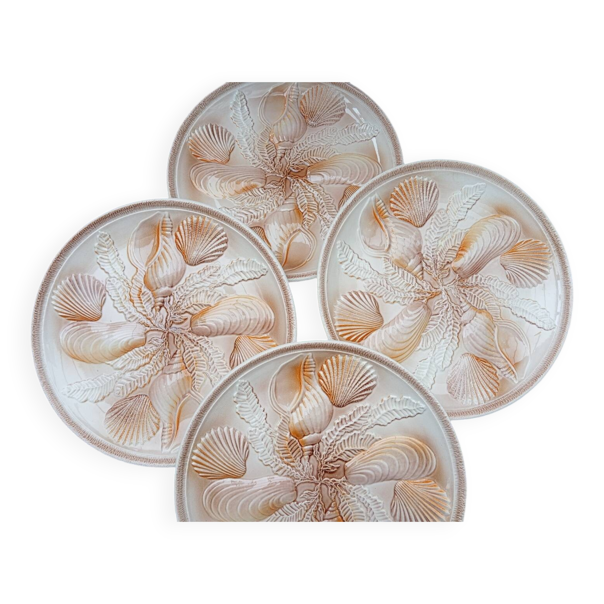 4 shellfish/fish plates 1960 barbotine Les ateliers du Revernay