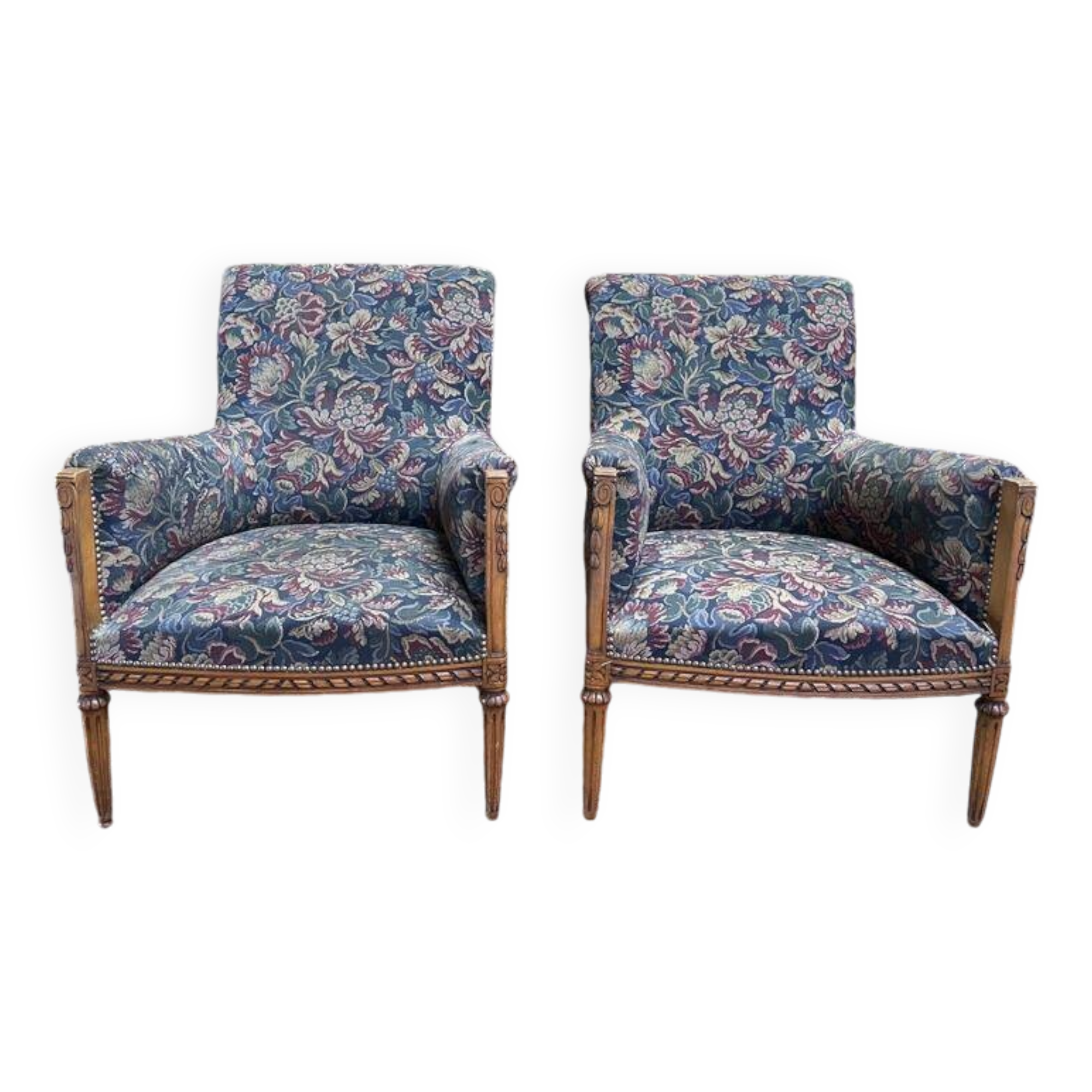 Pair of Louis XVI style armchairs - bergeres with flowers