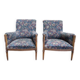 Paire de fauteuils - bergères de style Louis XVI fleurs