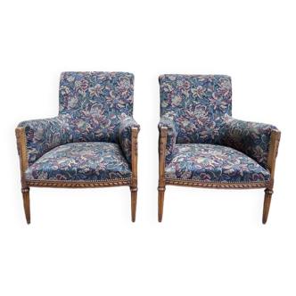 Paire de fauteuils - bergères de style Louis XVI fleurs