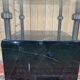1970s square dining table, marble base and beveled glass top