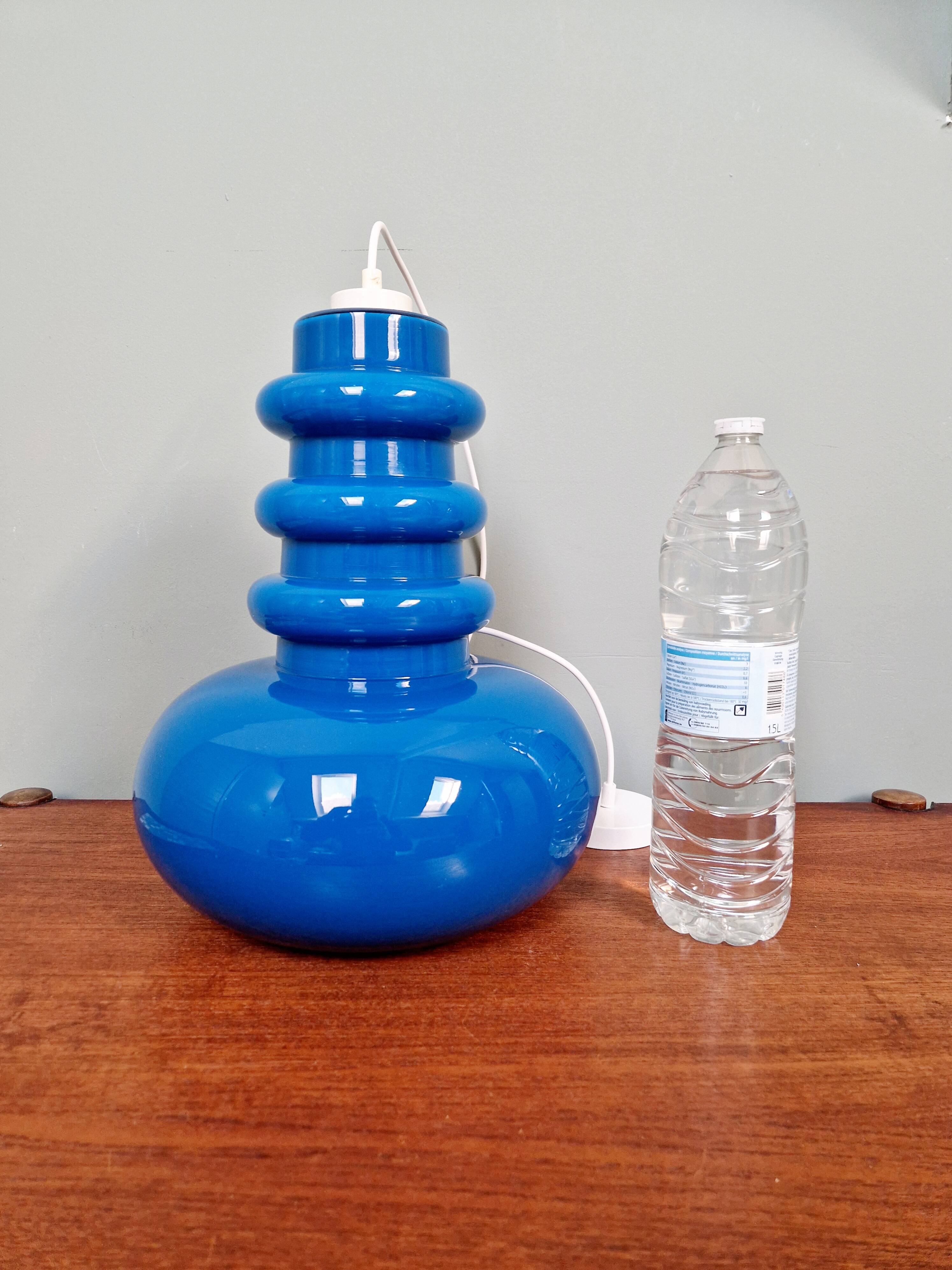Large Space Age pendant light in blue opaline, 1960s-70s