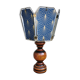 Table lamp, old turned wooden foot, metal lampshade and art deco print