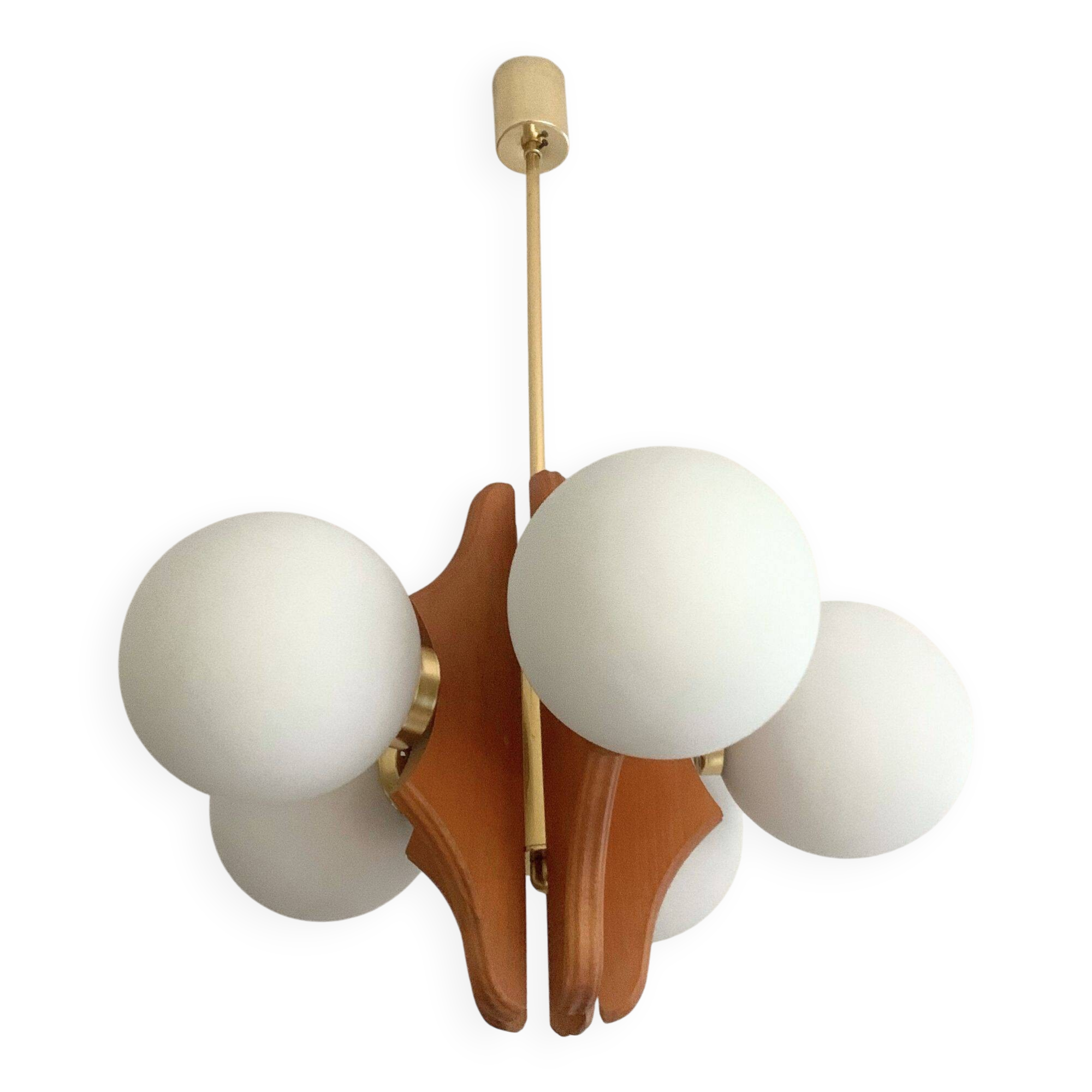 Vintage Chandelier with 5 Glass Globes from 1970s