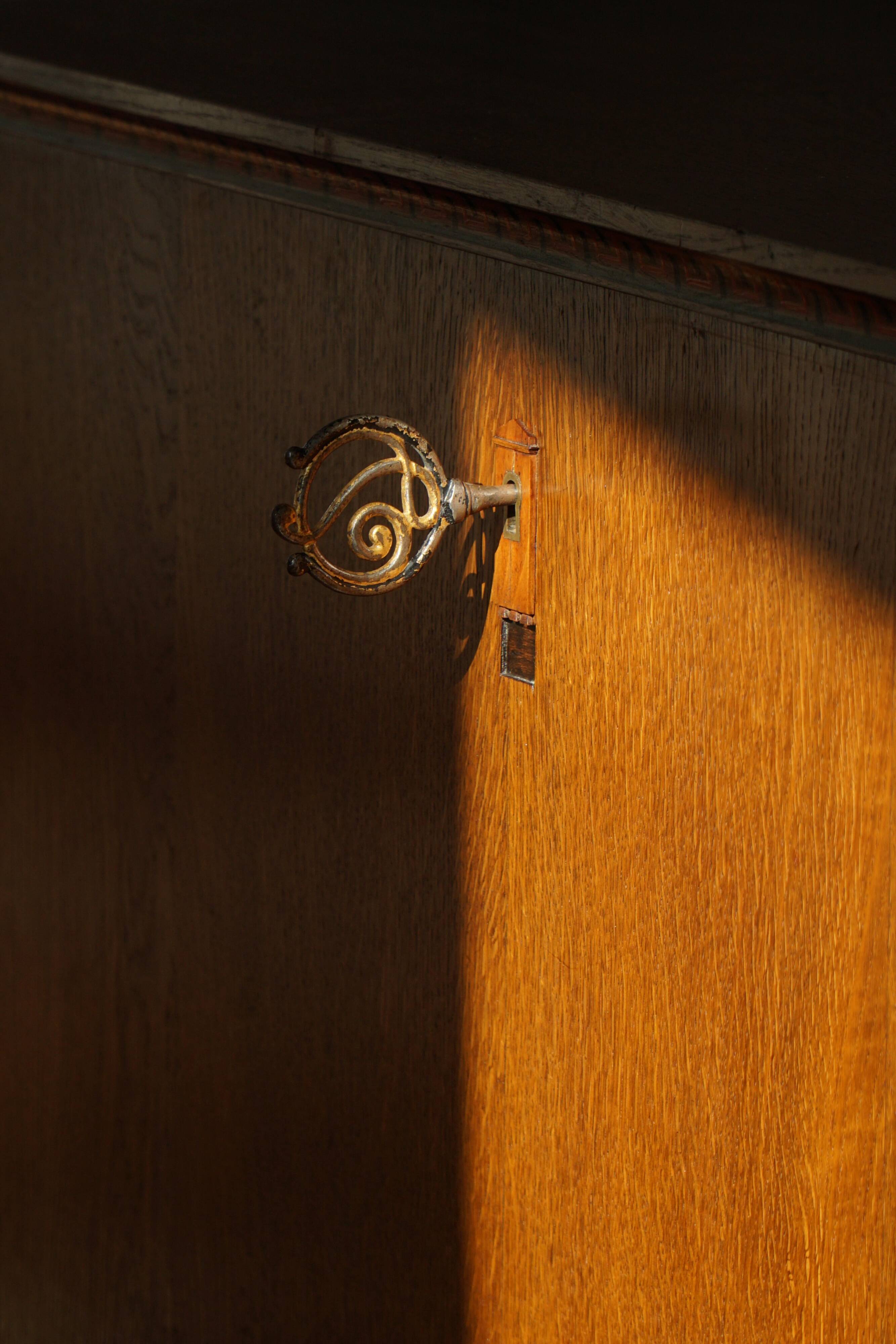 Modern Danish secretary, unique handmade oak, mid-20th century.