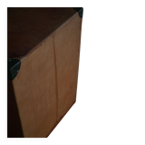 Vintage military-style trunk in leather and wood, late 20th century.