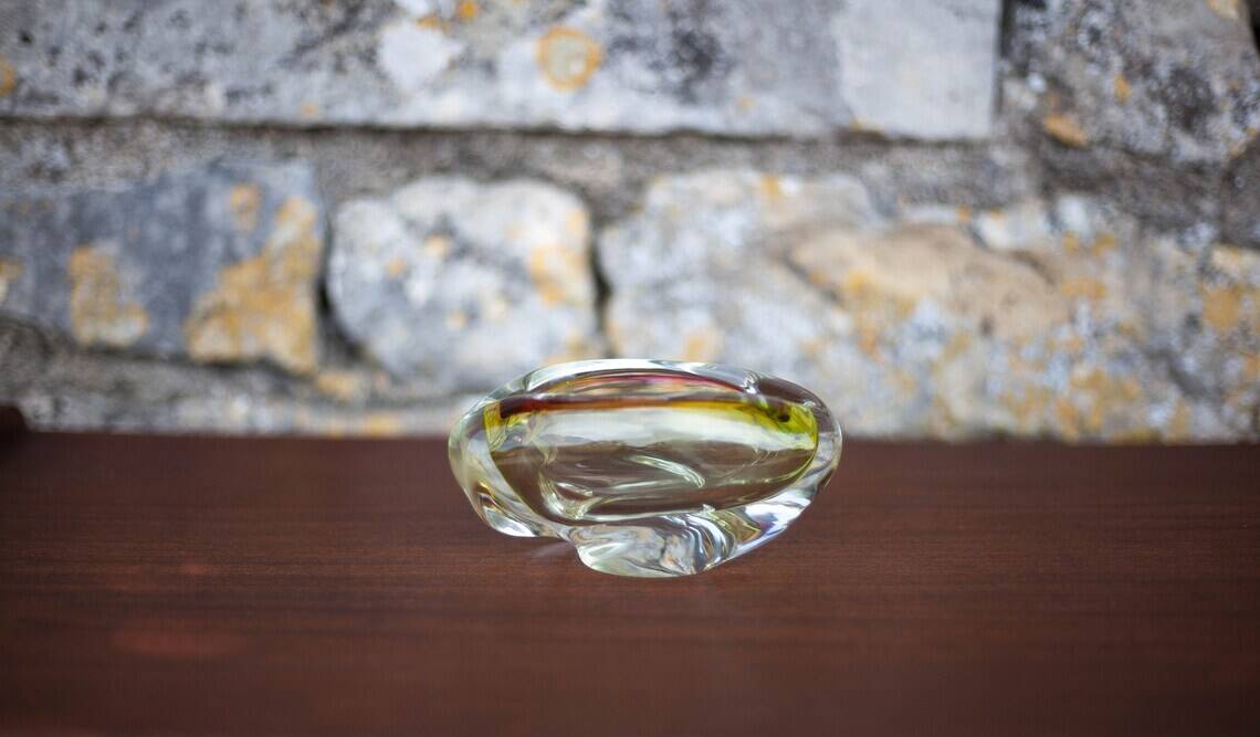 Art glass ashtray, Flavio polished ashtray, collection, glass art, ashtray, vintage
