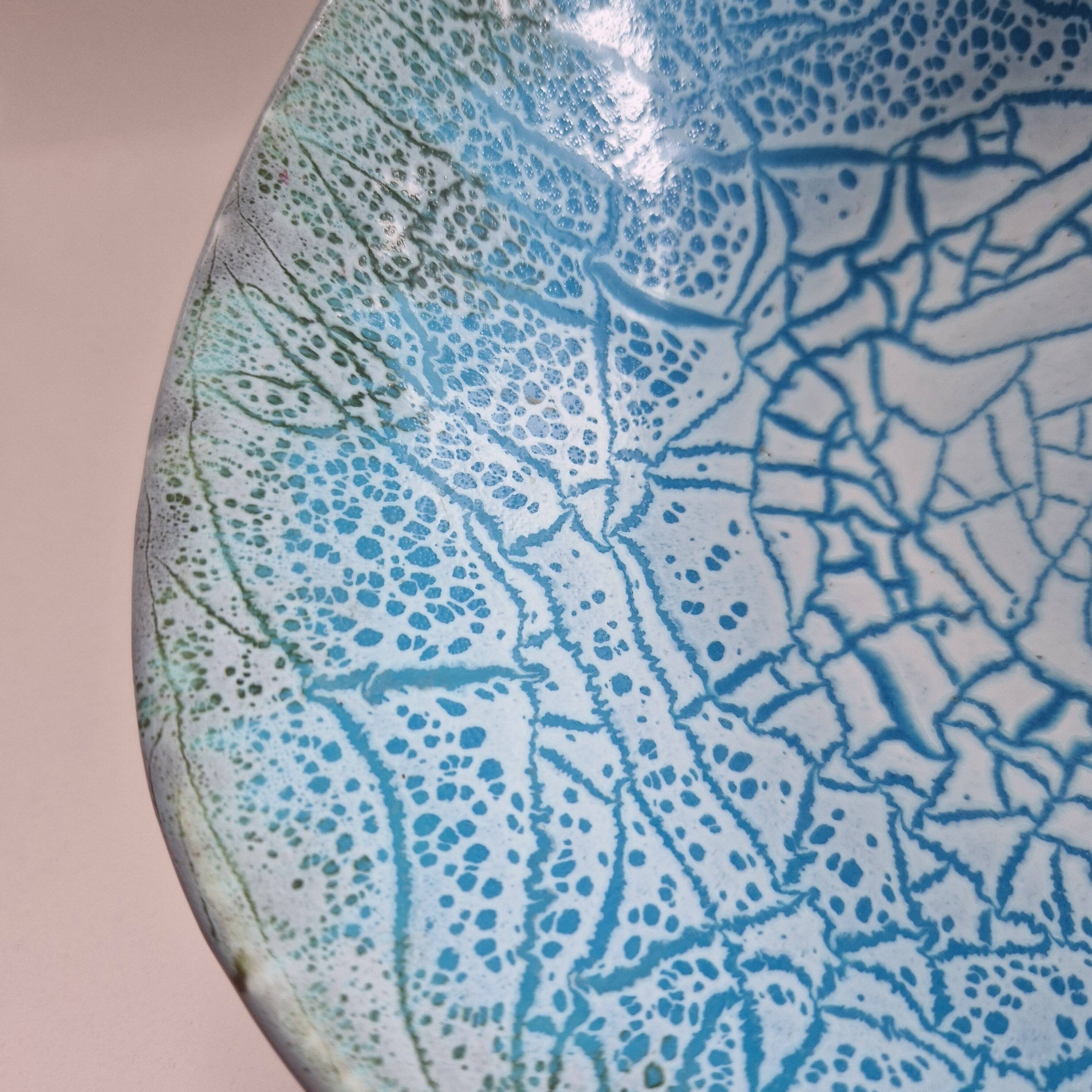 Square dish salad bowl bowl keraluc quimper ceramic turquoise blue cracked effect stamped with u