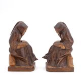 Wooden bookends monks reading, 80s