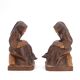 Wooden bookends monks reading, 80s