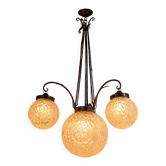 D'aprés Muller : lustre époque Art Déco à quatre lumières
