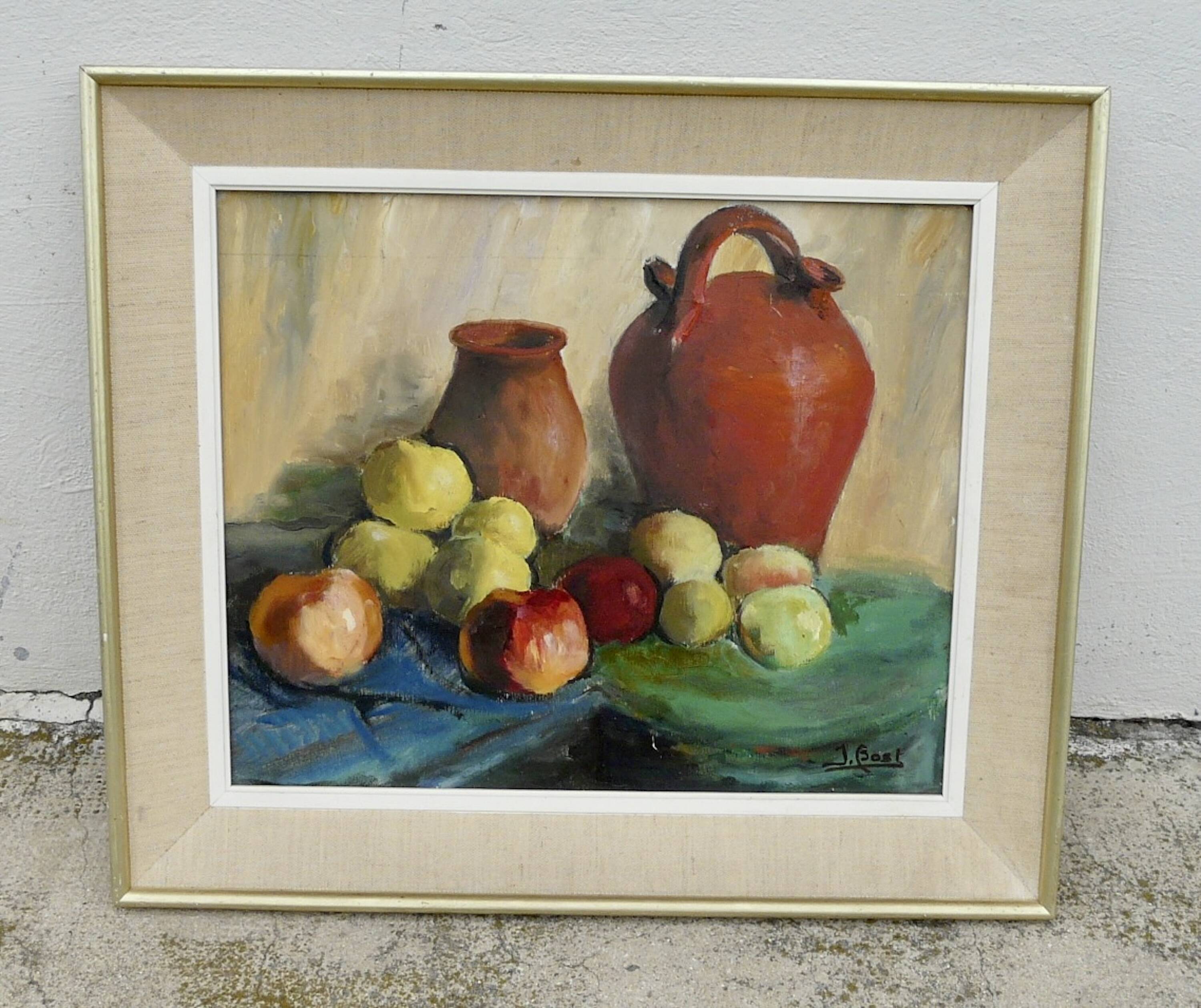 Jérome bost fruits and pottery still life painting