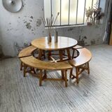 Set of round table and 4 rounded benches, 1950