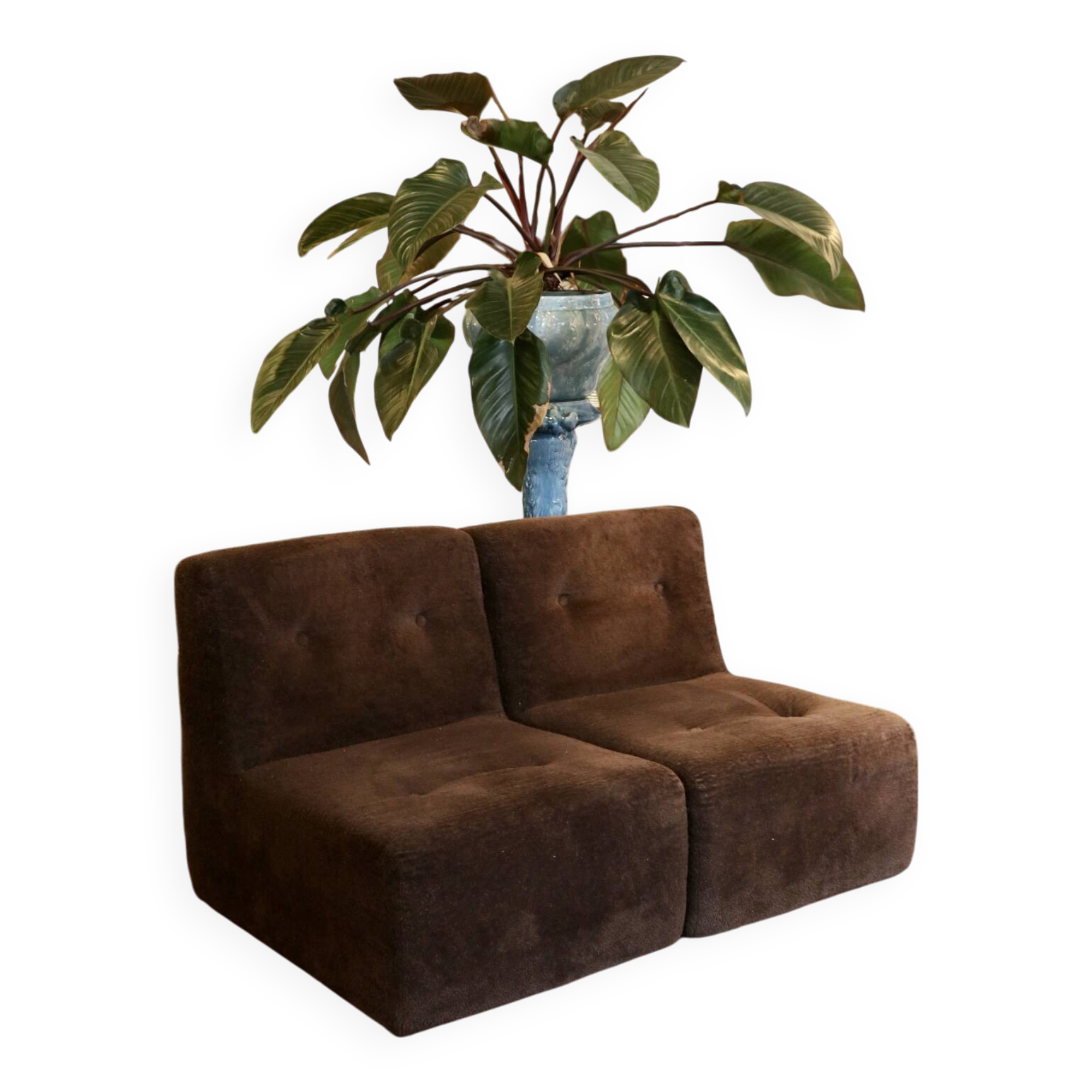 Pair of vintage brown fabric armchairs