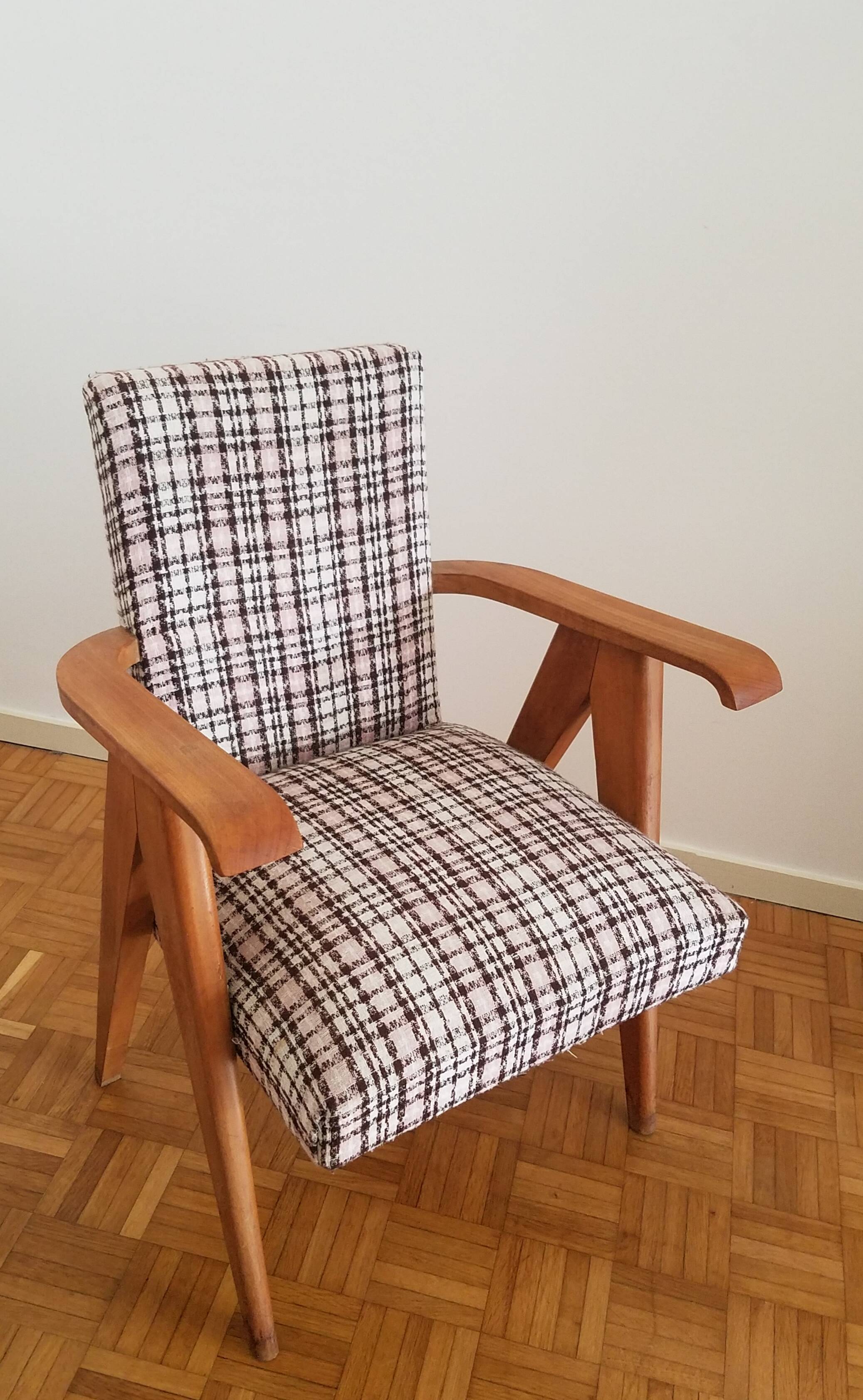Pair of solid oak armchairs, 1950s.