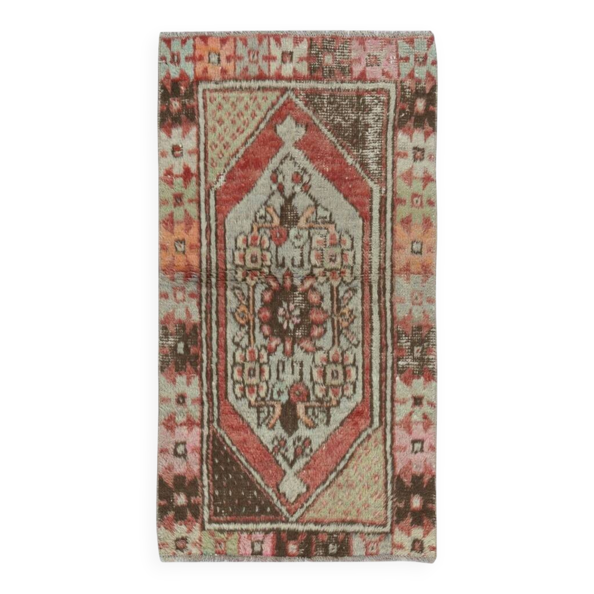 Vintage Scatter Rug, circa 1950, Wool Hand Knotted Turkish Doormat