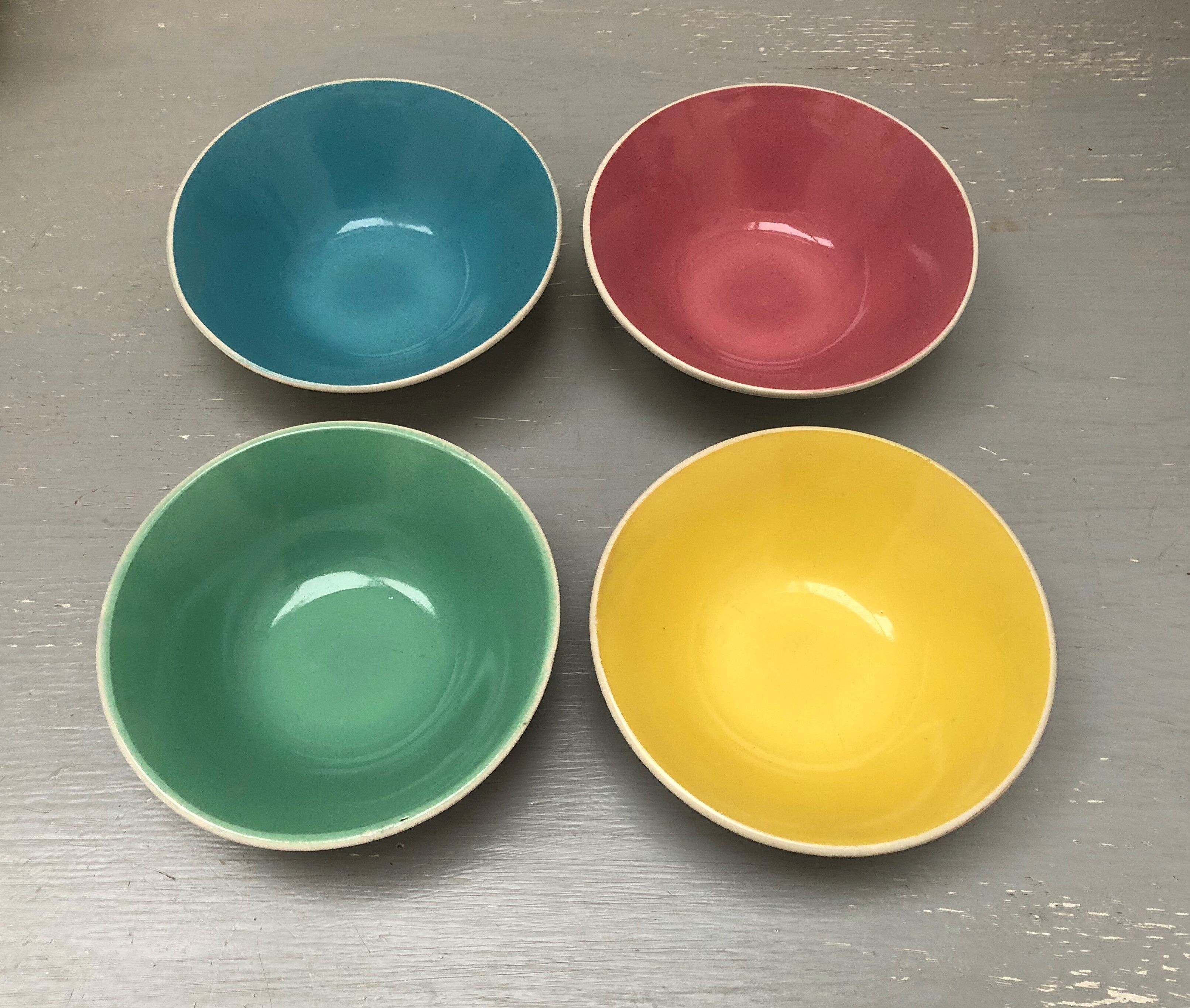 4 Digoin cups France the Francorussian green yellow blue pink dessert