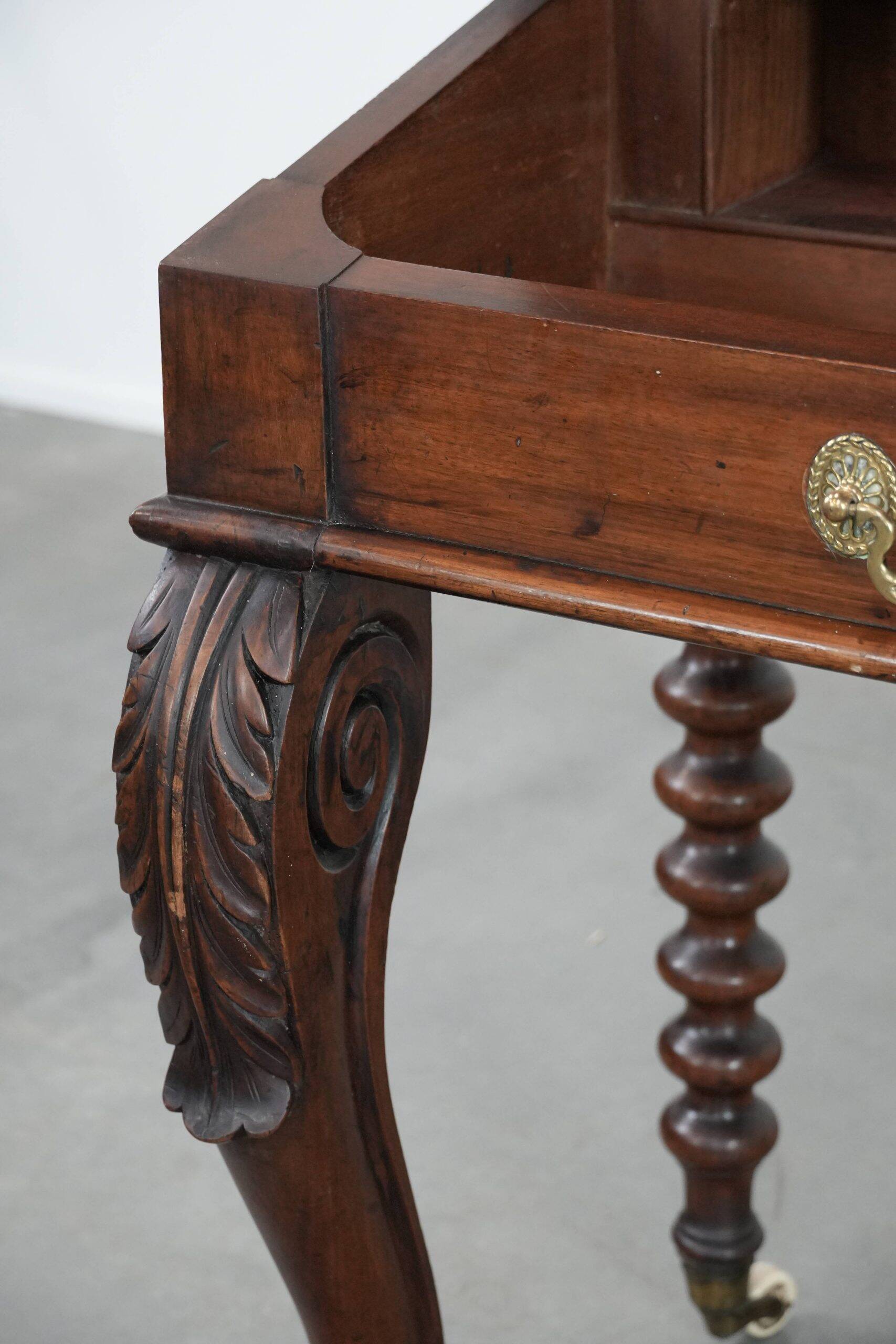 19th century English antique oak wall desk/writing table on wheels