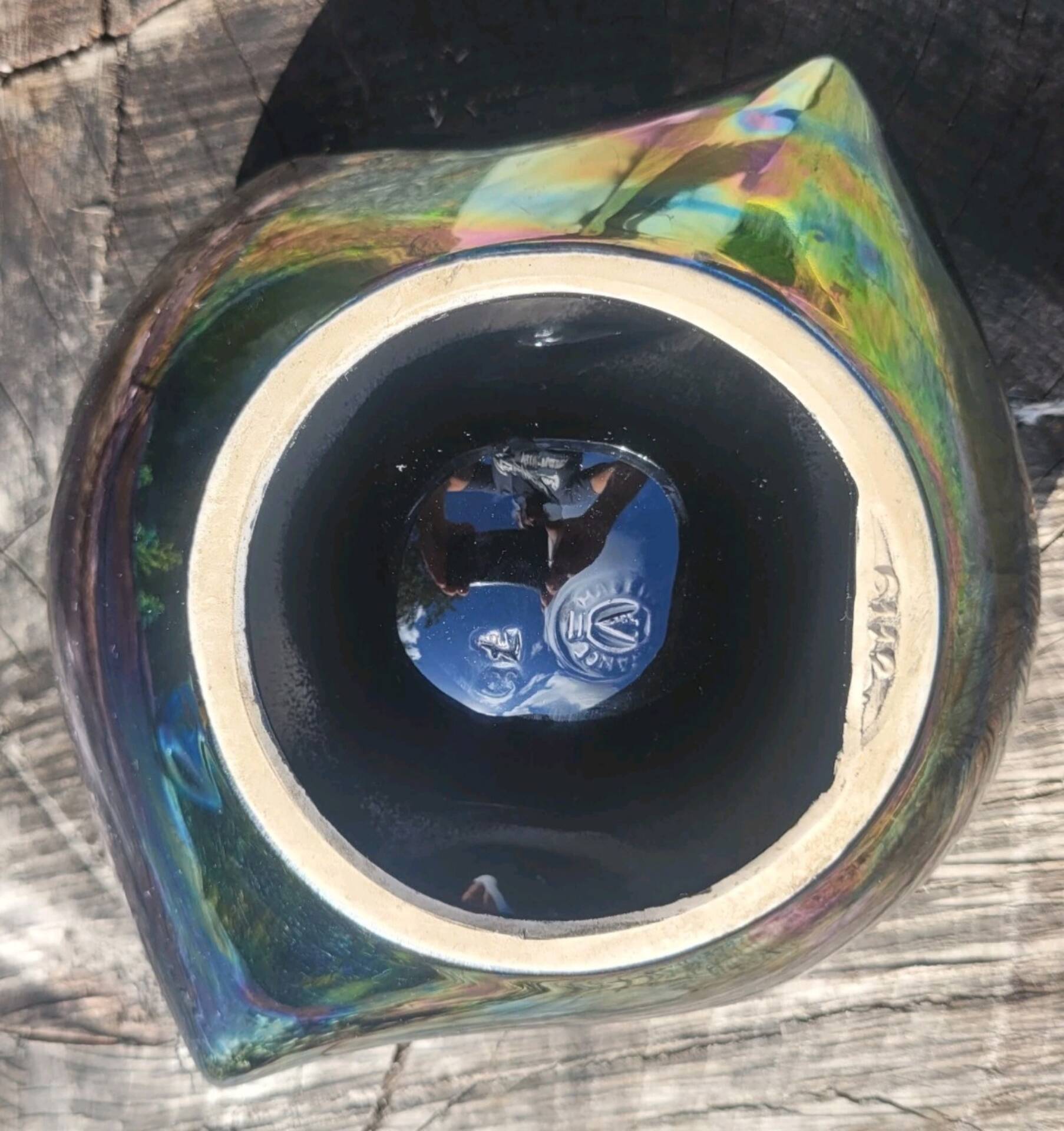Ashtray and its pestle 6112 & candlestick 6146 Iridescent ceramic VERCERAM