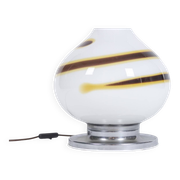 White glass lamp decorated with a brown and yellow spiral, 1970s